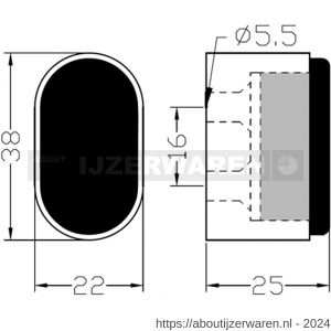 Hermeta 4700 deurbuffer ovaal 25 mm nieuw zilver - W20100087 - afbeelding 2