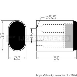 Hermeta 4702 deurbuffer ovaal 50 mm mat zwart - W20101965 - afbeelding 2