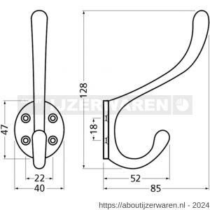 Hermeta 0010 garderboe hoed- en jashaak enkel nieuw zilver EAN sticker - W20102227 - afbeelding 2