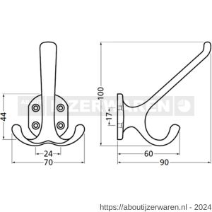 Hermeta 0028 garderobe hoed- en jashaak dubbel nieuw zilver - W20100719 - afbeelding 2