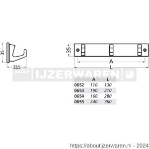 Hermeta 0652 handdoekrek 2 haaks mat naturel - W20100675 - afbeelding 2