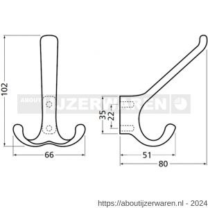 Hermeta 0820 garderobe hoed- en jashaak dubbel nieuw zilver - W20100726 - afbeelding 2