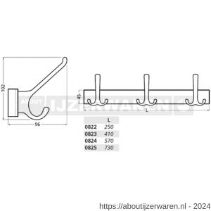 Hermeta 0822 garderobe kapstok 2x haak nummer 820 nieuw zilver EAN sticker - W20100593 - afbeelding 2