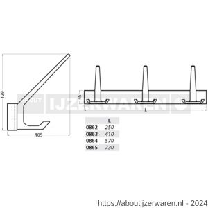 Hermeta 0865 garderobe kapstok 5x haak nummer 860 nieuw zilver - W20100270 - afbeelding 2