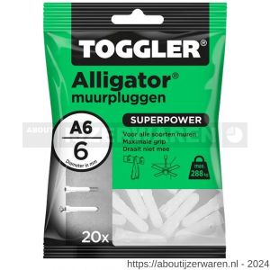 Toggler A6-20 Alligator muurplug zonder flens A6 diameter 6 mm zak 20 stuks - W32650067 - afbeelding 1