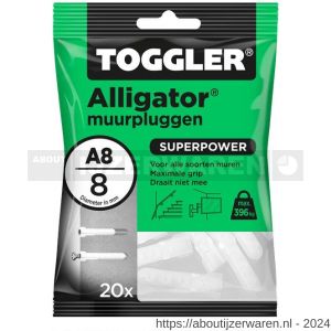 Toggler A8-20 Alligator muurplug zonder flens A8 diameter 8 mm zak 20 stuks - W32650071 - afbeelding 1