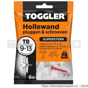 Toggler TB-6-schroef hollewandplug TB met schroef zak 6 stuks plaatdikte 9-13 mm - W32650024 - afbeelding 1