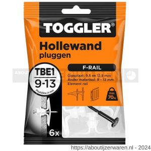 Toggler TBE-1-6 hollewandplug TBE1 voor F-rail zak 6 stuks plaatdikte 9-13 mm - W32650014 - afbeelding 1