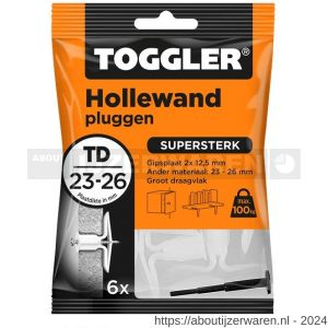 Toggler TD-6 hollewandplug TD zak 6 stuks plaatdikte 23-26 mm - W32650026 - afbeelding 1