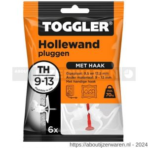 Toggler TH-6 hollewandplug TH met haak zak 6 stuks plaatdikte 9-13 mm - W32650030 - afbeelding 1