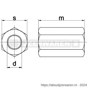 Kobout 56334ZW10 zeskant koppelmoer 3xD DIN 6334 6 onbehandeld staal - W50459463 - afbeelding 1