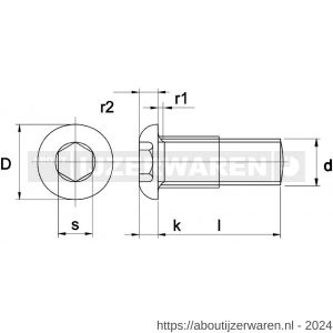 Kobout 4ULSA212050 laagbolkopbout met binnenzeskant ISO 7380 RVS A2 M12x50 - W50450477 - afbeelding 1