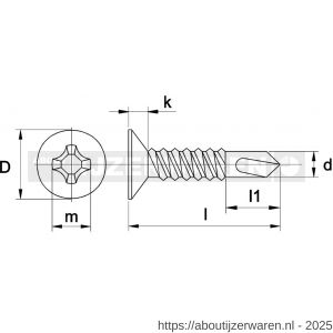 Kobout 47504PA235025 zelfborende schroef verzonken kop Phillipsdrive (kruiskop) DIN 7504O RVS A2 3,5x25 - W50486686 - afbeelding 1