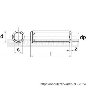 Kobout 4916A206025 binnenzeskant stelschroef met kratereind DIN 916 RVS A2 M6x25 - W50454055 - afbeelding 1