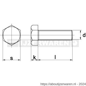 Kobout 4933A408060 zeskanttapbout DIN 933 RVS A4 M8x60 - W50456944 - afbeelding 1