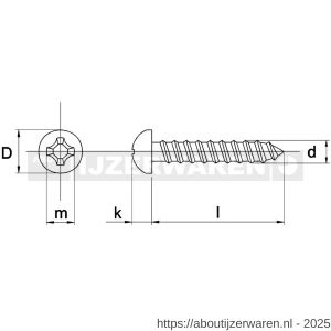 Kobout 4SCA204035 spaanplaatschroef cilinderkop Pozidrive (kruiskop) RVS A2 4x35 - W50487192 - afbeelding 1