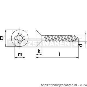 Kobout 4SPA245060 spaanplaatschroef verzonkenkop Pozidrive (kruiskop) RVS A2 4,5x60 - W50453800 - afbeelding 1