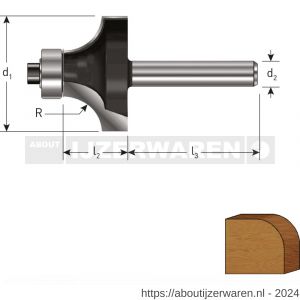 Rotec 271 HM afrondprofielfrees Gold-Line diameter 16,7 mm R=2 mm d2=12 mm - W50904805 - afbeelding 2