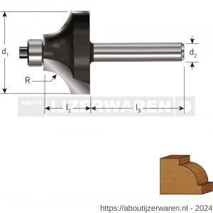 Rotec 271 HM kwartrondprofielfrees Gold-Line diameter 57,2 mm R=22,2 mm d2=12 mm - W50904835 - afbeelding 2