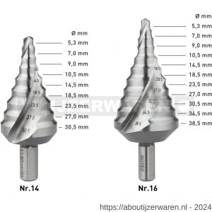 Rotec 426 HSS trappenboor MF kernmaat nummer16 diameter 5,3-38,5 mm - W50906443 - afbeelding 2