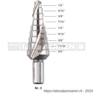 Rotec 426 HSS trappenboor stoomontlaten nummer 3 diameter 1/4-3/4 inch - W50906444 - afbeelding 1