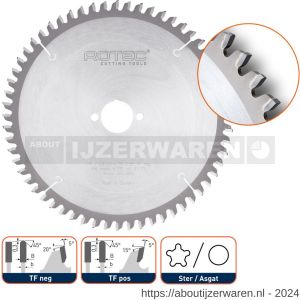 Rotec 555 HM zaagblad voor NF non-ferro metalen diameter 190x2,6 mm x ster Z=58 TF neg - W50908964 - afbeelding 1