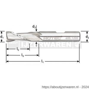 Rotec 600 HSS-E spiebaanfrees DIN 327-B kort ongecoat diameter 17x19x79 mm d2=16 mm Z=2 - W50909301 - afbeelding 2