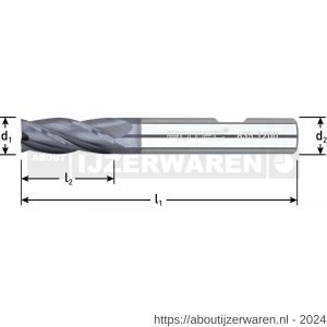 Rotec 634 VHM vingerfrees TiAlN-gecoat Silver-Line lang diameter 16x50x110 mm d2=16 mm Z=4 - W50909562 - afbeelding 2