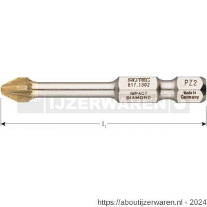 Rotec 817 Impact schroefbit Diamond E6.3 Pozidriv PZ 2x50 mm set 5 stuks - W50910734 - afbeelding 2