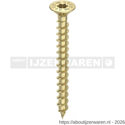 Heco-Topix-Plus spaanplaatschroef 5,0x60 mm platverzonken kop met freesholtes Heco-Drive HD 20 variabele voldraad verzinkt geel A3L 200 stuks VARIANTA verpakking - W50803192 - afbeelding 1