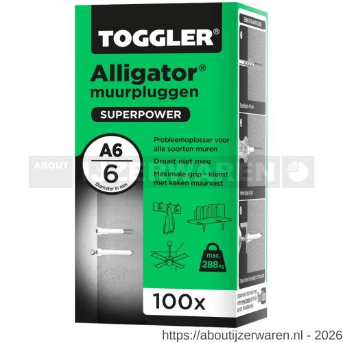 Toggler A6-100 Alligator muurplug zonder flens A6 diameter 6 mm doos 100 stuks - W32650068 - afbeelding 1
