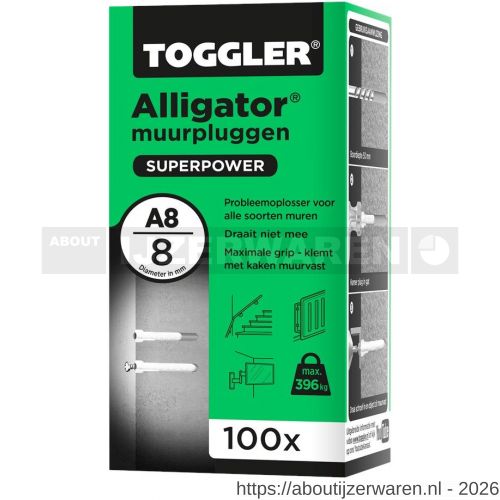 Toggler A8-100 Alligator muurplug zonder flens A8 diameter 8 mm doos 100 stuks - W32650072 - afbeelding 1