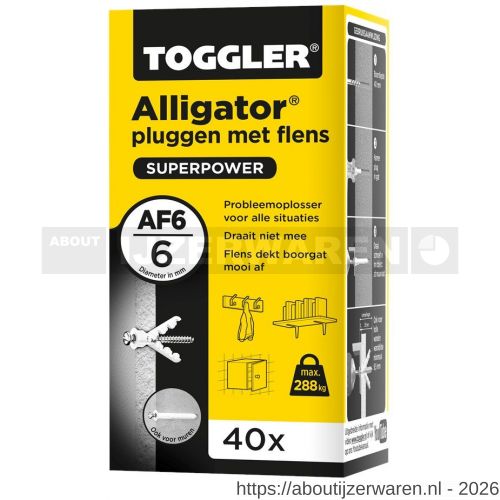Toggler AF6-40 Alligator plug met flens AF6 diameter 6 mm doos 40 stuks wanddikte > 9,5 mm - W32650054 - afbeelding 1
