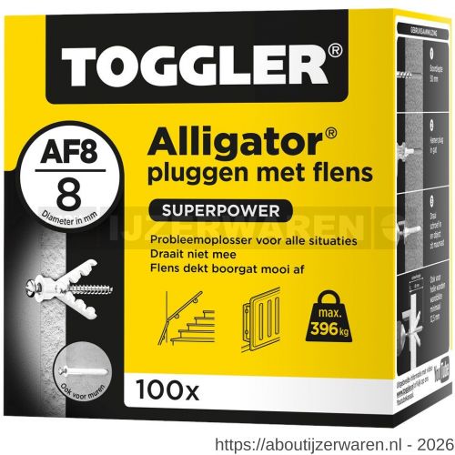 Toggler AF8-100 Alligator plug met flens AF8 diameter 8 mm doos 100 stuks wanddikte > 12,5 mm - W32650060 - afbeelding 1