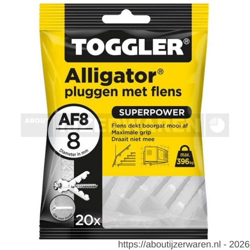 Toggler AF8-20 Alligator plug met flens AF8 diameter 8 mm zak 20 stuks wanddikte > 12,5 mm - W32650059 - afbeelding 1
