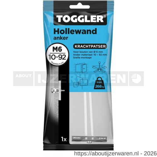 Toggler M6-1 hollewandanker M6 zak 1 stuks plaatdikte 10-92 mm - W32650039 - afbeelding 1