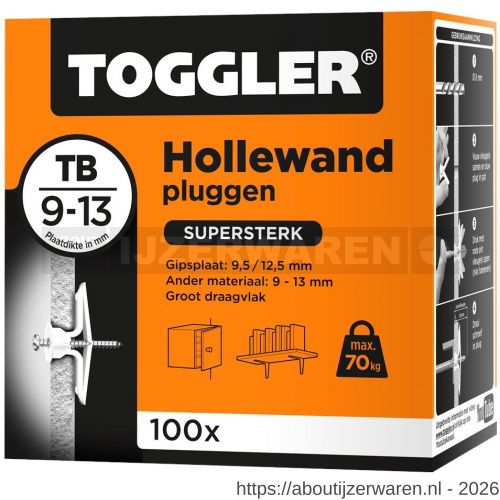 Toggler TB-100 hollewandplug TB doos 100 stuks plaatdikte 9-13 mm - W32650011 - afbeelding 1