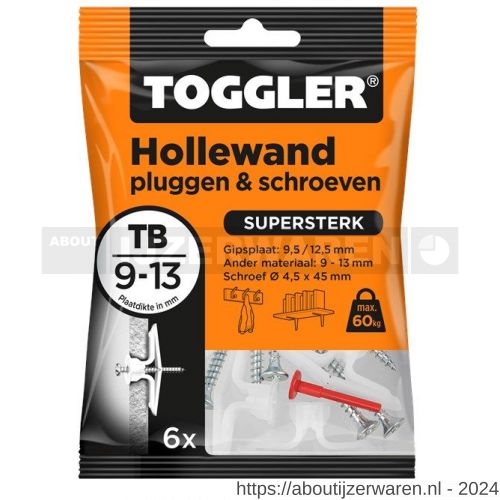 Mok Mijnenveld vloek Toggler TB-6-schroef hollewandplug TB met schroef zak 6 stuks plaatdikte  9-13 mm 96136200 W32650024 kopen | About IJzerwaren
