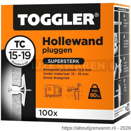 Toggler TC-100 hollewandplug TC doos 100 stuks plaatdikte 15-19 mm - W32650017 - afbeelding 1