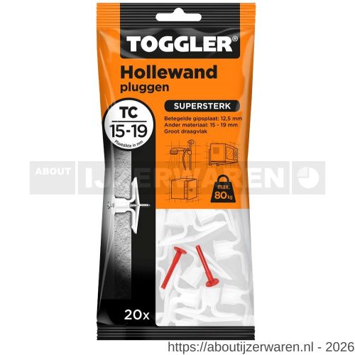 Toggler TC-20 hollewandplug TC zak 20 stuks plaatdikte 15-19 mm - W32650019 - afbeelding 1
